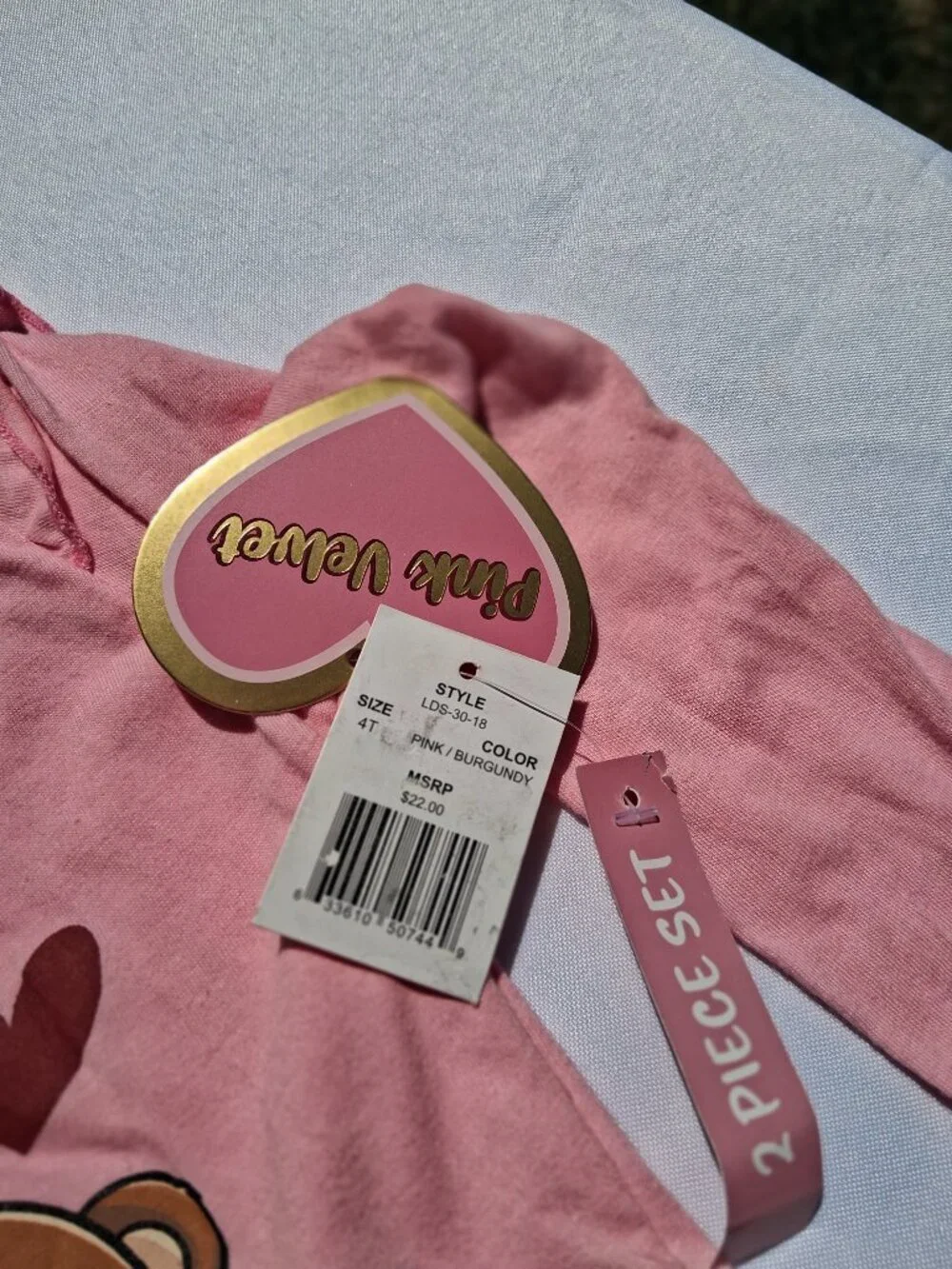 Pink Velvet Girls Teddy Bear 2PC Pant Set Size 4T